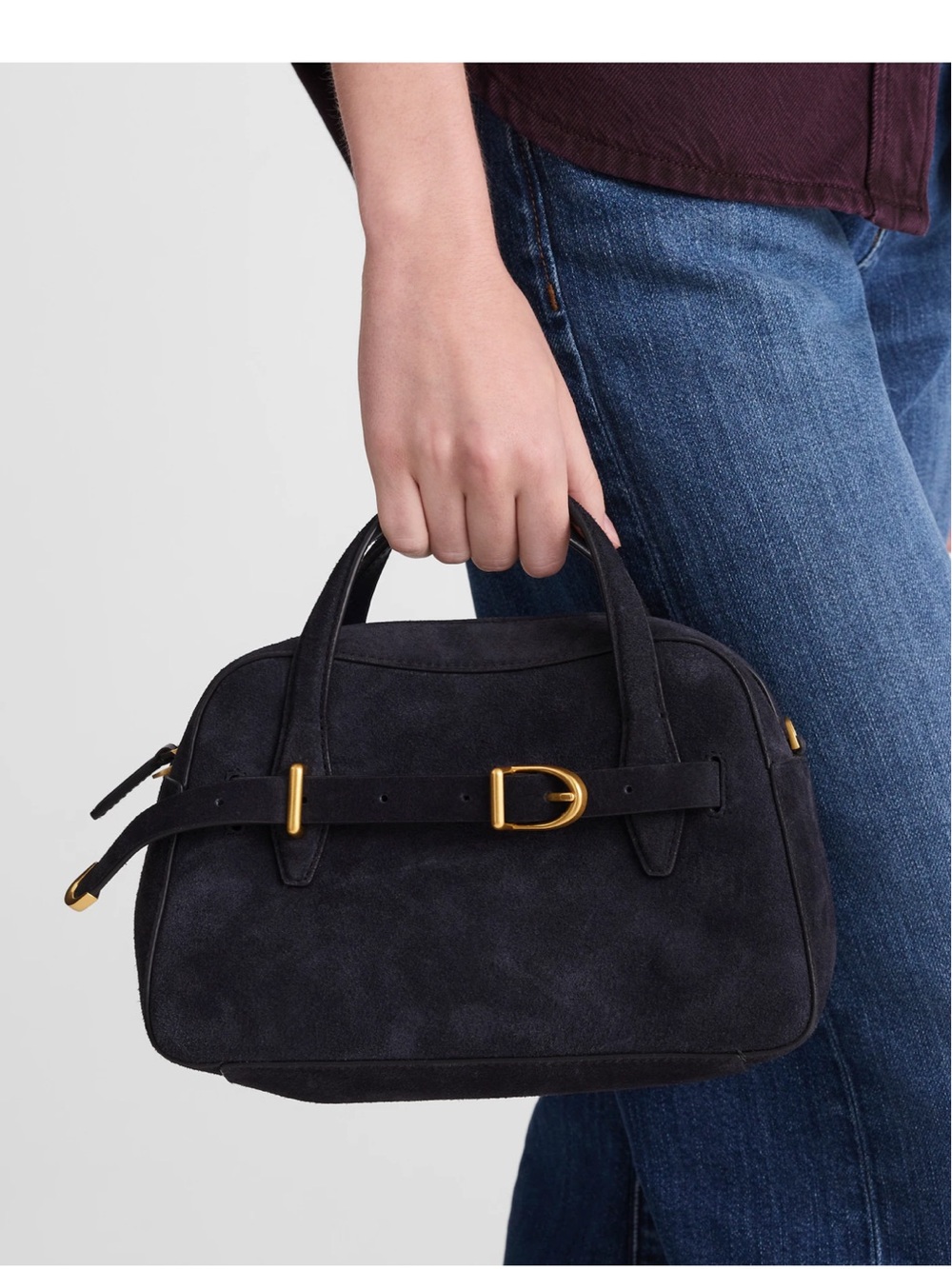 NEW Madewell The Mini Small Belted Satchel Suede Crossbody Juniper Berry NW381